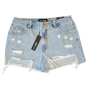 Fashion Nova Womens Size 13 Denim Distressed Cutoff Shorts Light Wash